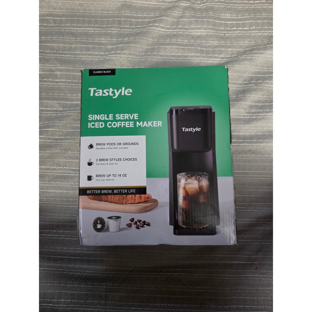 Tastyle Single Serve Iced Coffee Maker Hot and Over Ice Pods or Grounds Black